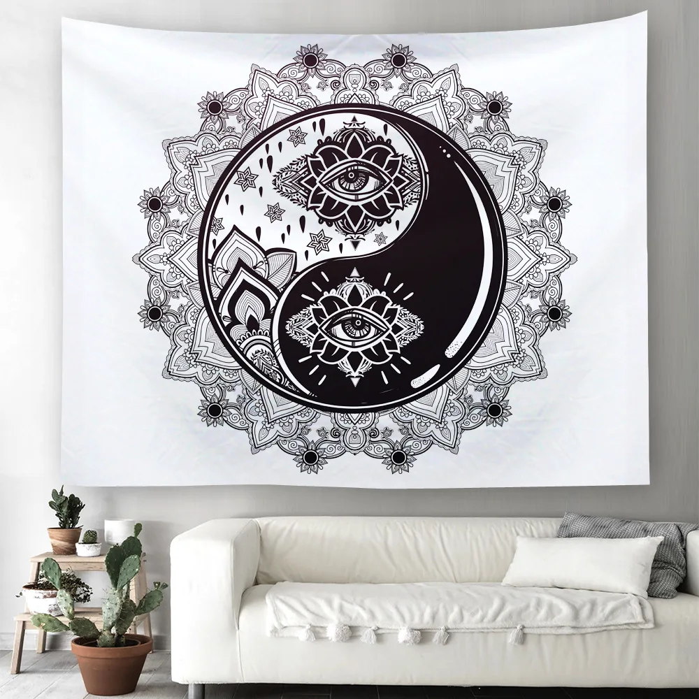 

Cilected Yin Yang Tapestries Black And White Wall Cloth Printed Mandala Tapestry Wall Hanging Home Decor Cover Wall Carpet