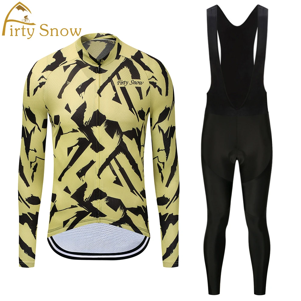 

Winter Thermal Fleece Long Sleeves Bib Pants Cycling Jersey Set Men Clothing Bike Clothes Wear Bicycle Cycling Uniform Yellow