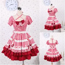 V-1204 Rote kurzhülse baumwolle Süße Schule Lolita Kleid/viktorianischen kleid Cocktailkleid/halloween-kostüm US6-26