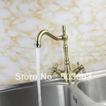 Акции Двойная Ручка Кухня Поворотный Раковина кран смесителя кран античная латунь кран S-137 смеситель кран