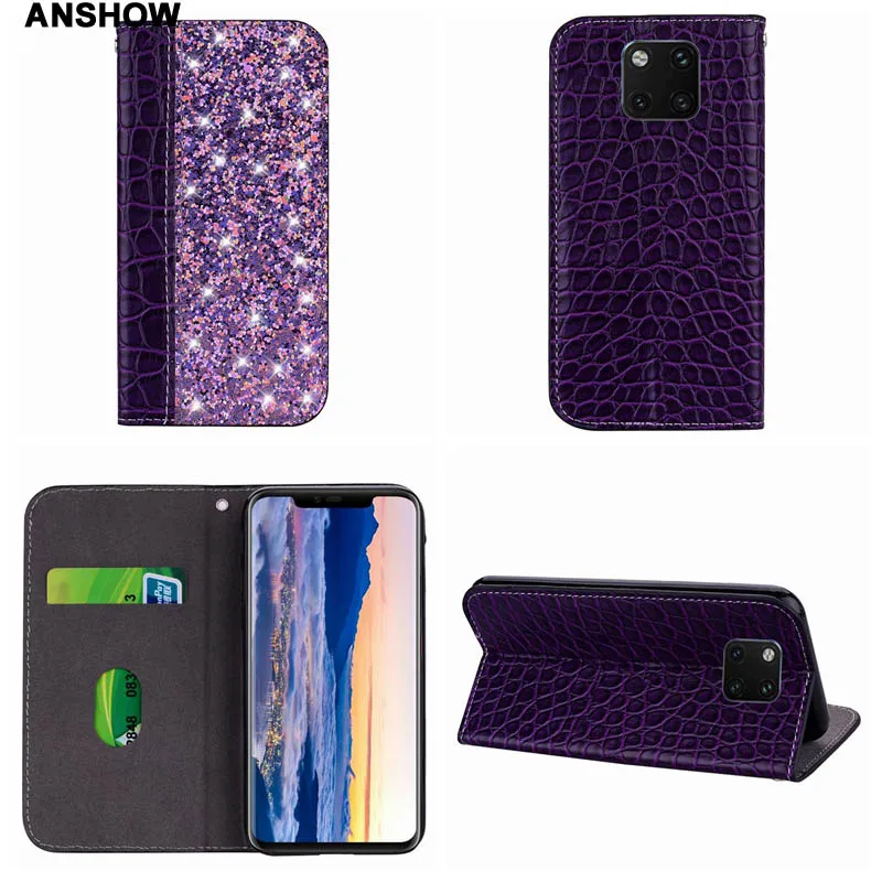 Кошелек из крокодиловой кожи чехол для huawei mate 20 Pro X 10 Lite биколор Блестки блестка