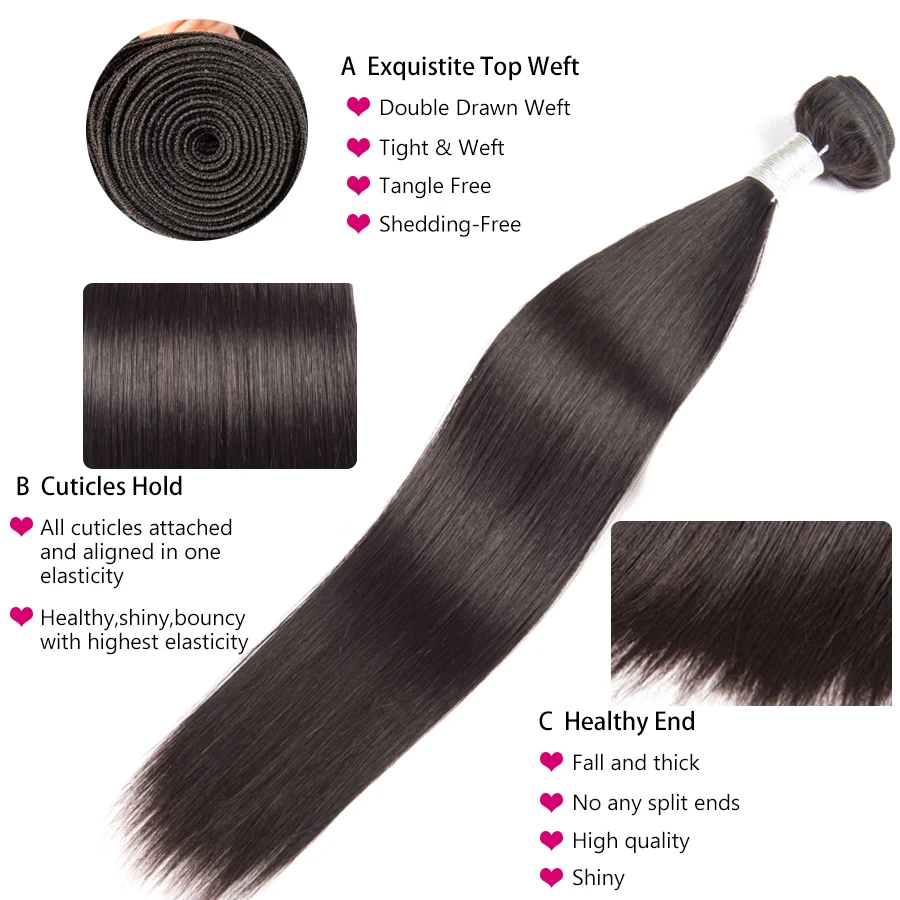 Brazilian Straight Hair Weave Bundles Remy Human Hair Straight 1 3 4 Bundles 8-28 Inch Wholesale Price Hair Extension ALIPOP