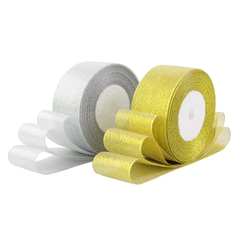 

6-10-15-20-25-40-50mm Gold Silver Glitter Metallic Ribbons Christmas Halloween Wedding Birthday Party Decoration Gift Wrapping