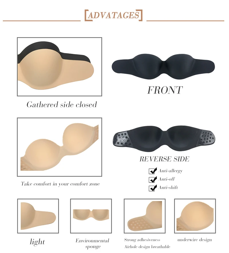 Beonlema Backless Strapless Bra Invisible bralette Adhesive sutia Silicone Brassiere Sexy Padded Bras for Women Party Club Dress