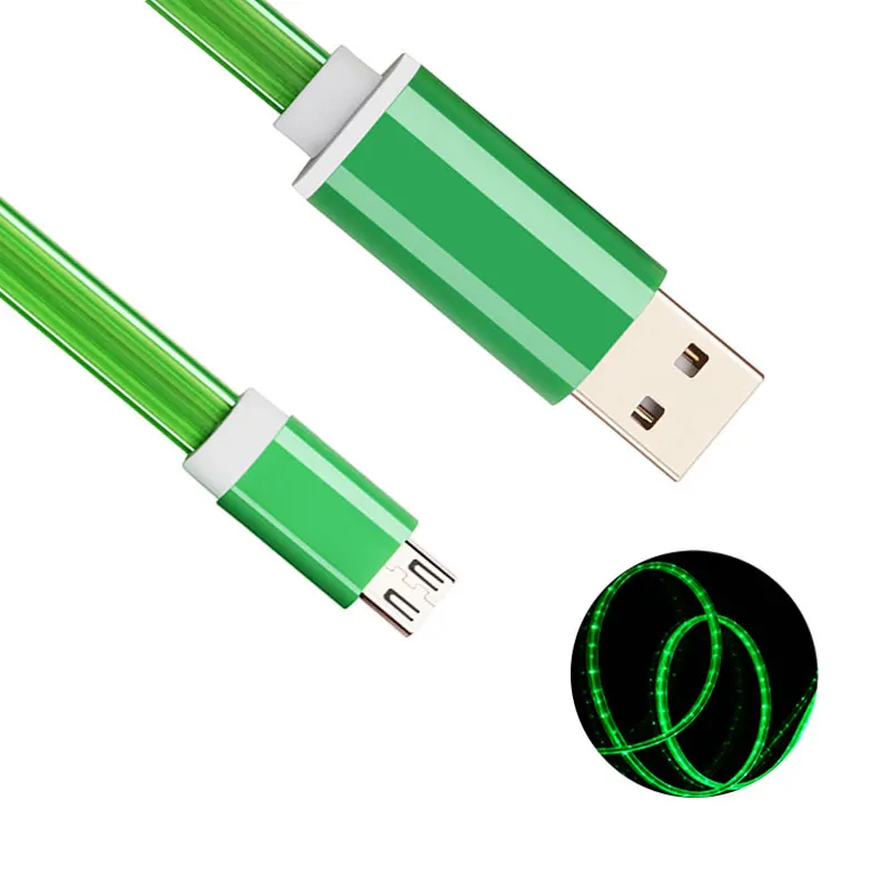 Струящийся светодиодный светящийся мини USB кабель-удлинитель для зарядки данных синхронизировать мобильный телефон Android кабели type C для Xiaomi huawei - Цвет: Green for Android