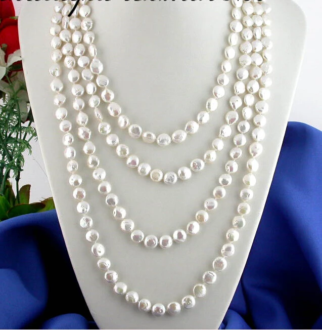 

FREE shipping> >>>Natural 100" 11mm white coin freshwater pearl necklace 6.07