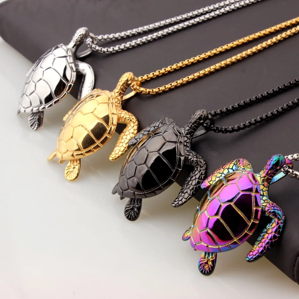 Fashion Sea Turtle Pendant Necklace Men's Silver/Gold/Black/Colorful