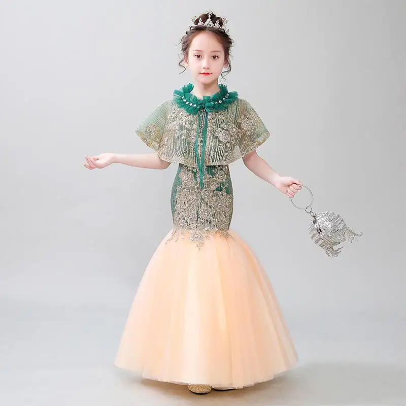

High-end Girls Dress Children Princess Dresses Birthday Sexy Mermaid Gown Slim Catwalk costume Modis Kids Clothes Vestidos Y1361