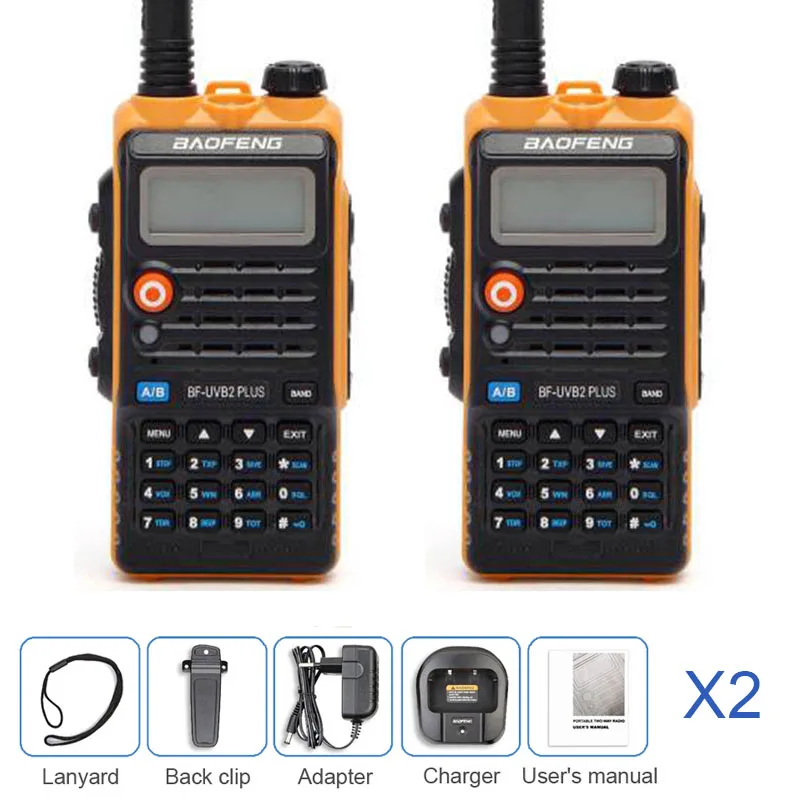 2PCS 2 шт. BAOFENG 8 Вт UV-B2 PLUS Walkie Talkie 4800 мАч УВЧ VHF любительский портативный мобильный Ham CB радиосканер HF трансивер Woki Toki - Цвет: 2PCS