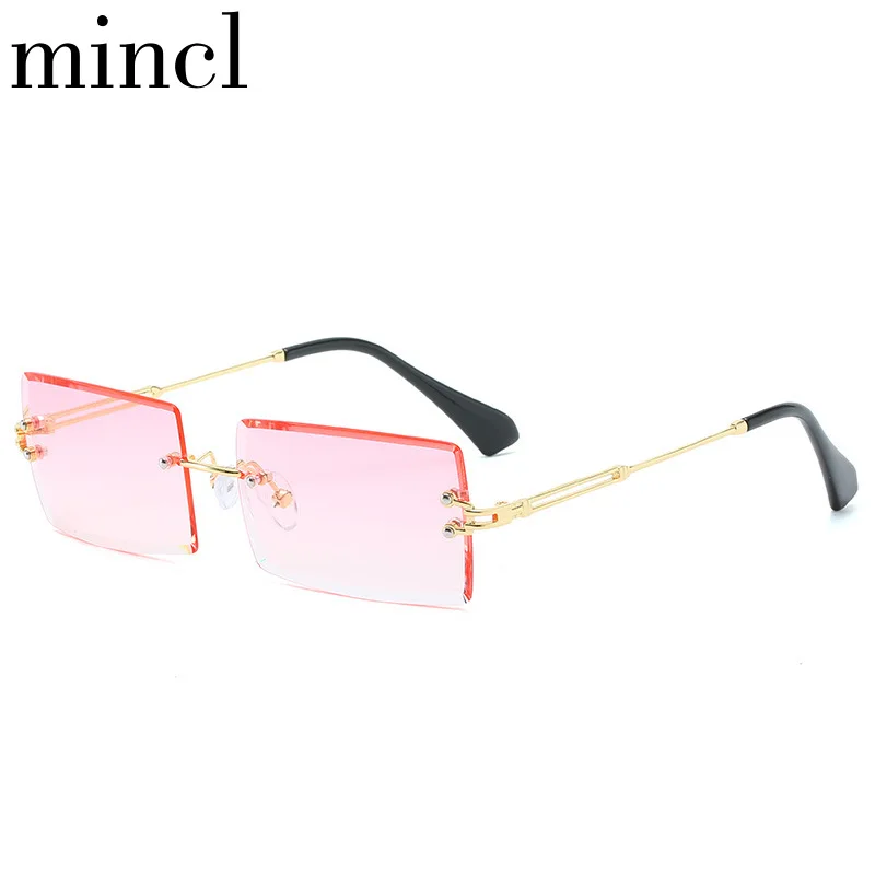 MINCL/Fashion Small Rectangle Sunglasses Women Ultralight Candy Color Rimless Ocean Sun Glasses 