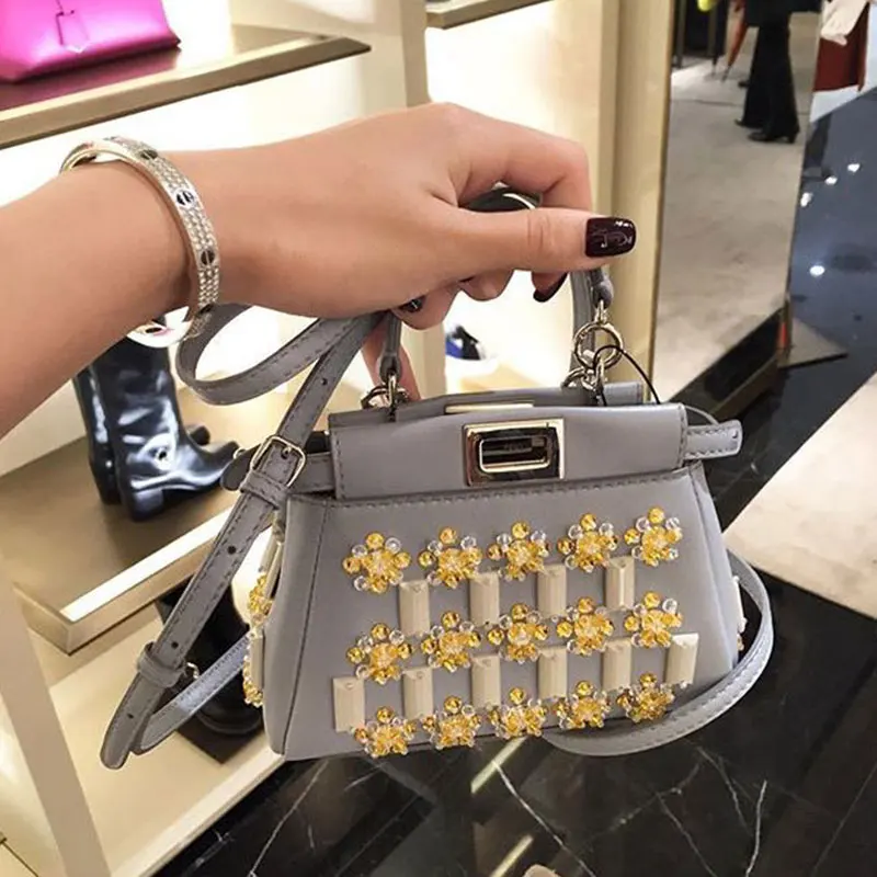 

2018 fashion messenger bag beaded mini peekaboo bag leather famous brand designer women handbag high quality femininas sac femme