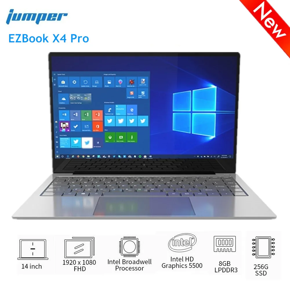 Ноутбук Jumper EZBook X4 Pro, Windows 10, 14,0 дюймов, 1920x1080, Intel Core I3-5005U, двухъядерный, 8 ГБ ОЗУ, 256 Гб SSD, два WiFi, ноутбуки