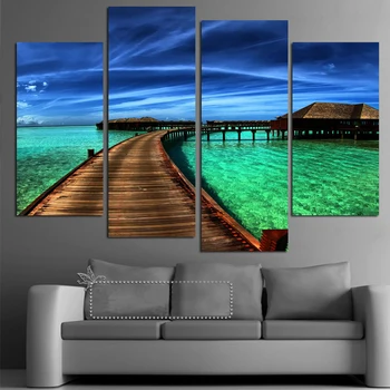

Artwork Modular Wall Paintings 4 Piece Seascape Blue Seawater Modern Painting on Canvas Pictures For Living Room Large HD Poster