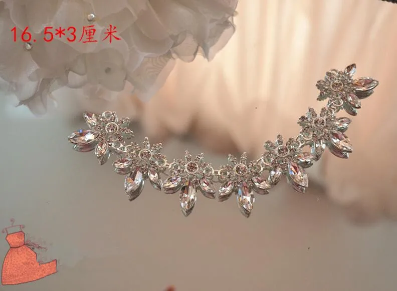

2pc Crystal silver bride Pendent necklace headwear flower rhinestone applique trim sewing