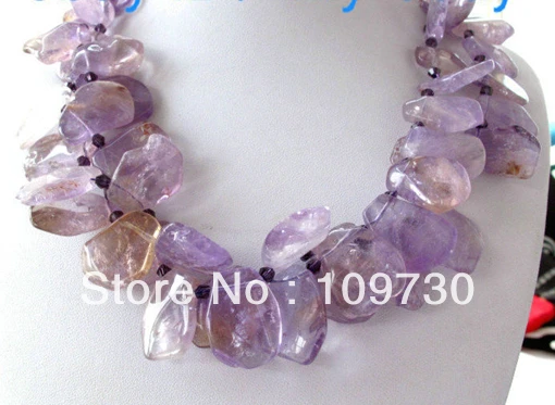 

Jewelry 002295 Double Slab Butterfly Amethyst Necklace 14KGP GP