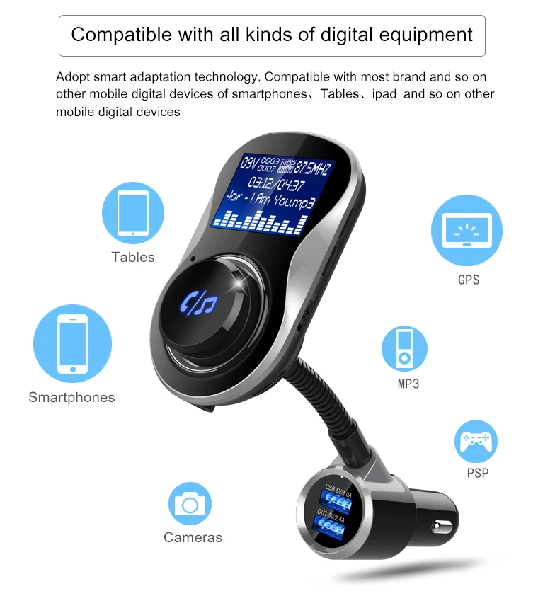 Yasokro FM модулятор передатчик автомобильного аудио MP3 плеер Bluetooth Handsfree Car Kit с 3.1A Quick Charge Dual USB Автомобильное Зарядное устройство