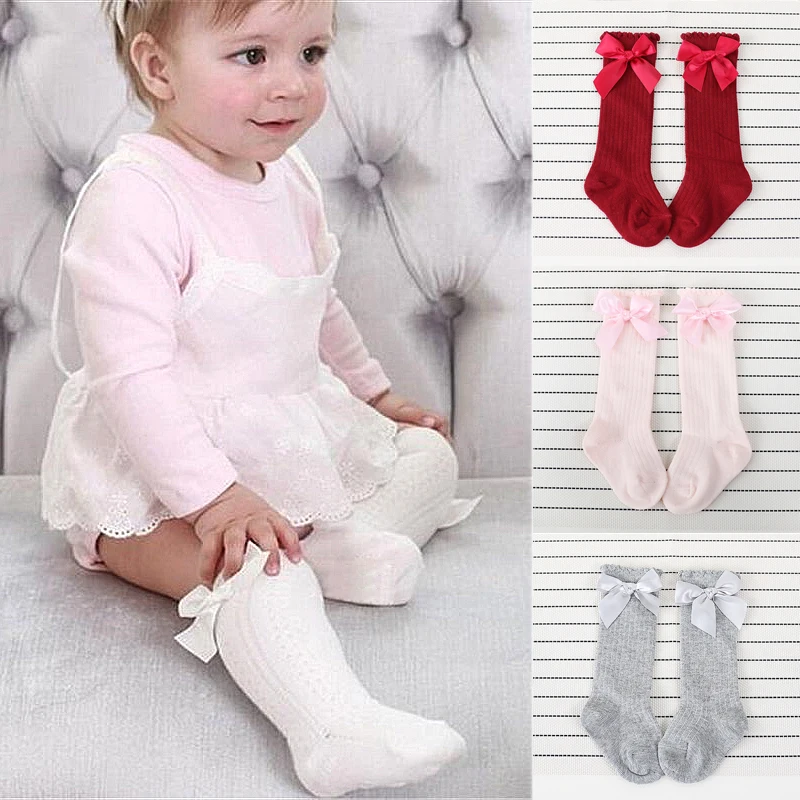 Fashion Kids Toddlers Girls Big Bow Knee High Long Soft Cotton Lace Baby Socks