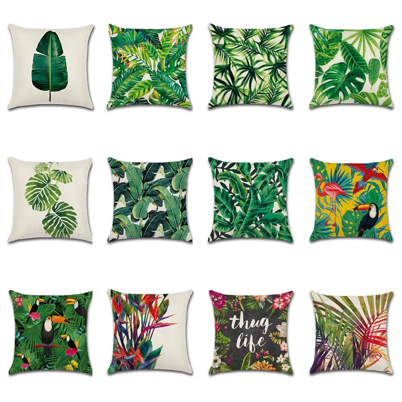 

Tropical plants Leaves Decorative Cushions for Sofa Linen Cushion Cover Palm Leaf Pillowcase Car Home Decor Throw Pillows Cover
