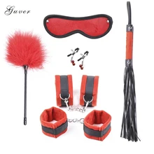 6Pcs/set Guver Bondage Toys Short Plush Hand-Footcuffs Leather Whip Eyemask Nipple Clamps Kit Fetish Feather Sex Toys for Couple