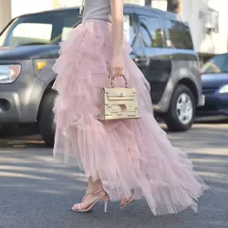 Уникальный 2018 розовый тюль юбки для довольно Для женщин Chic специальный многоуровневыми оборками юбка-пачка Высокая Низкая взрослых женщин