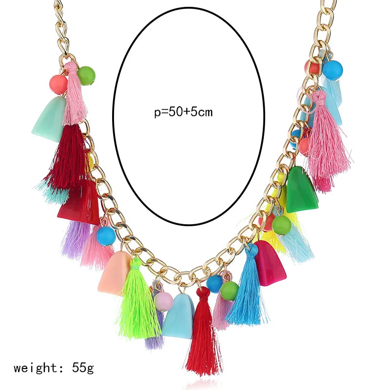 Модное хлопковое ожерелье с помпоном и кисточками с бусинами, разноцветное этническое ожерелье в богемном стиле