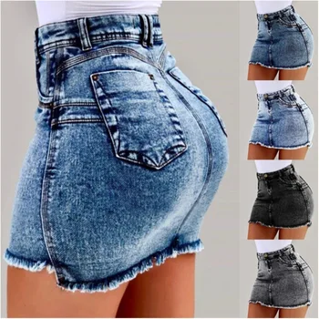 

Women Summer Denim Skirts High Waist Bodycon Jeans Skirt Ladies Pocket Short Skirts