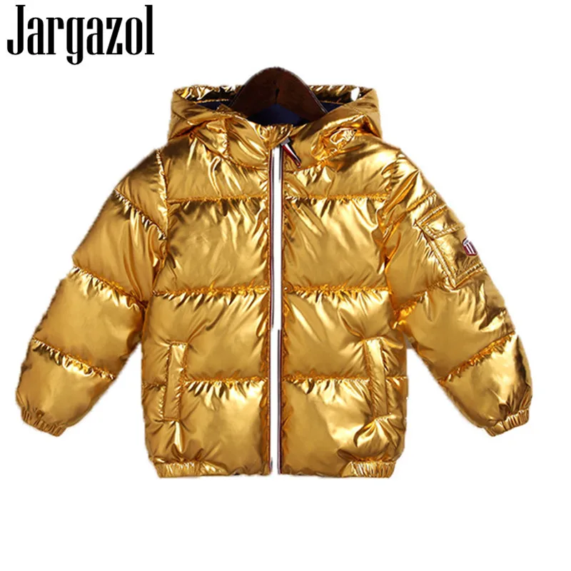 

Jargazol Girls Boys Winter Coat Fashion Hooded Down Coat Snowsuit Thickening Parkas 2018 Children's Jackets Gold Silver Color
