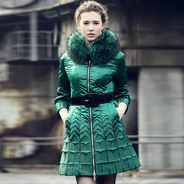 Cheap 2013 Women Winter Super Embroidery Slim Cropped sleeves Trumpet sleeves Down jackets Raccoon Fur collar Luxurious Coat Free EMS