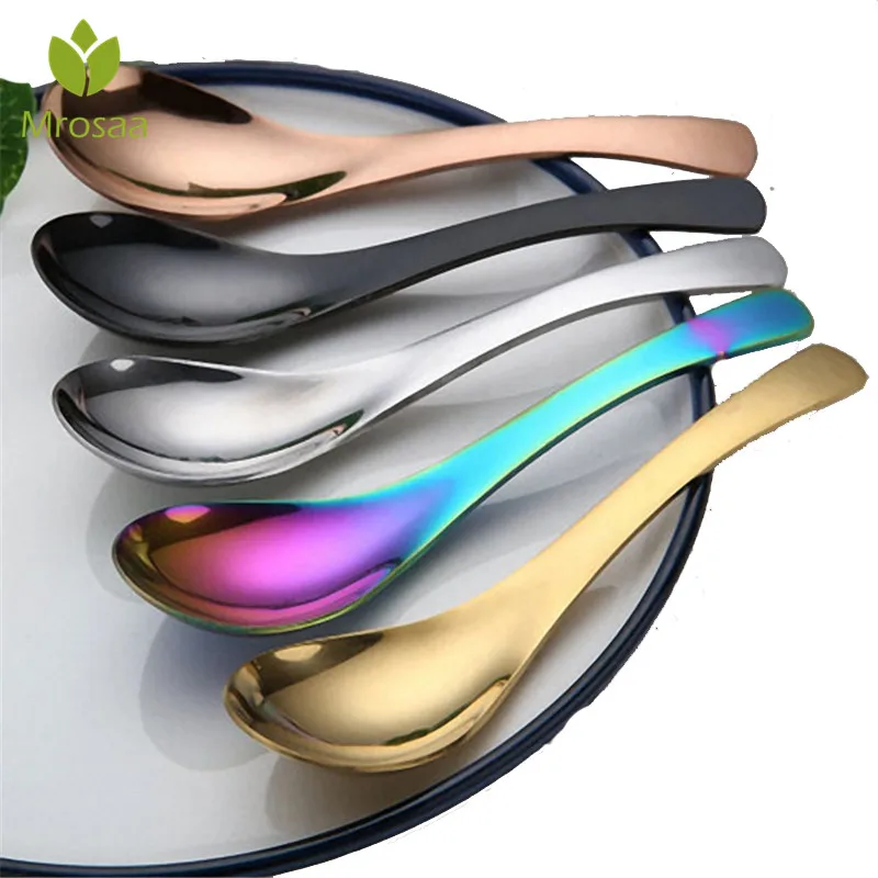 

Mrosaa 1Pc Rainbow Stainless Steel Chinese Soup Spoon Round Earl Scoop Scoop Thick Cooking Meal Food Spoon Dinnerware 5 Colors