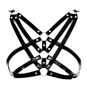 

Harness Bra Leather Hollow Breast Belt Pentagram Top Cage Adjust Plus Size Lingerie Women Harajuku Punk Festival Rave Dance Wear