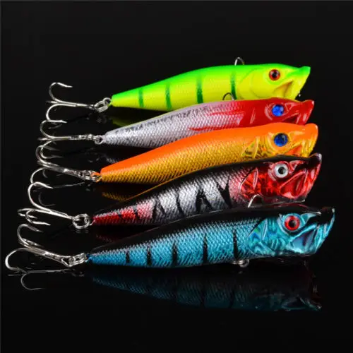 

5pcs/Lot Plastic Popper Fishing Lures Bait Bass CrankBaits Tackle Hooks 9cm/12g