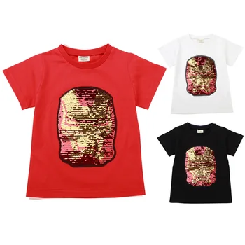 

NEW Summer Sequins iron Man Children T-shirt Boy Girls Short Sleeve Fashion Sequin T shirt Baby Cotton Tops 2-7year Vest