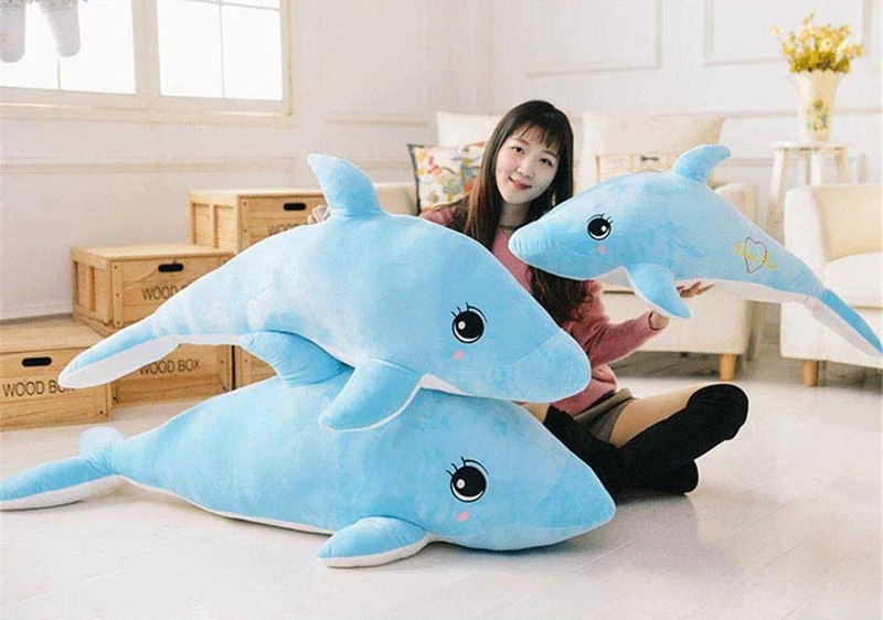 Dorimytrader Cuddly Soft Dolphin Sea Animal Plush Toy Stuffed Cartoon Blue Pink Dolphin Doll Pillow 80cm 100cm 130cm DY61949 (3)