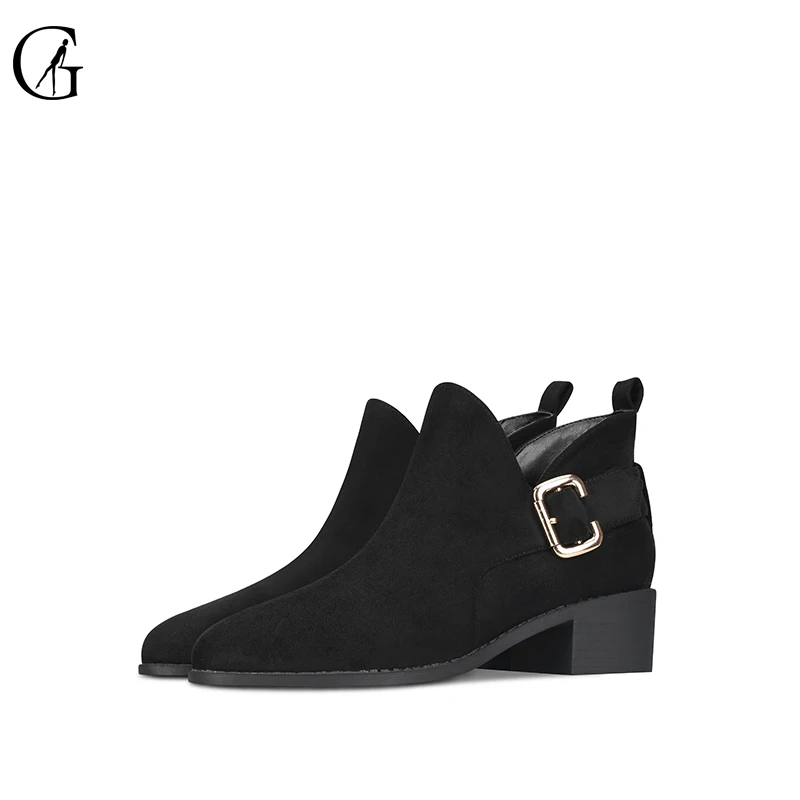 

GOXEOU 2019 New Fashion Women Boots Short Boots Ankle Boots Square Heel Round Toe Party Office Fur Handmade Free Shipping