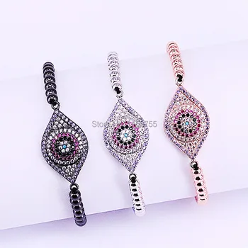 

8Pcs Fashion Pave Setting CZ Eye Connector & 4mm Round Bead Braiding Macrame Bracele