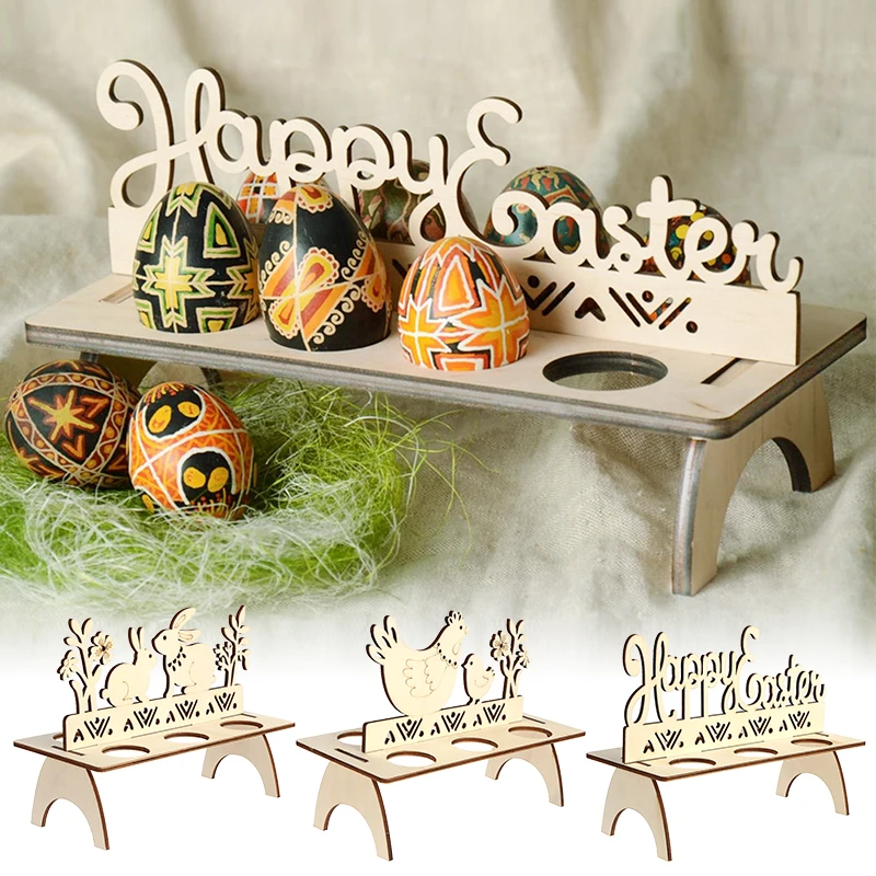 

Wooden Easter Egg Shelves for Easter Party Ornament DIY Bunny Letter Egg Stand Rack Rabbit Pattern Easter Decoration for Home