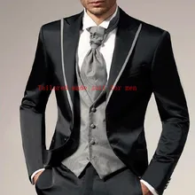 Одежда высшего качества жениха Черный Пик нагрудные две кнопки смокинги Для мужчин костюм свадебное платье Жених Пром Костюмы(куртка+ брюки+ жилет+ галстук