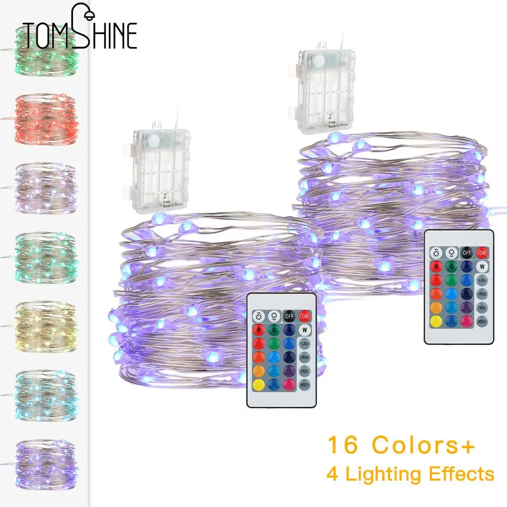 RGB LED String Light 5M with Remote Control Flexible Wire 50 LEDs Battery Powered IP44 for
