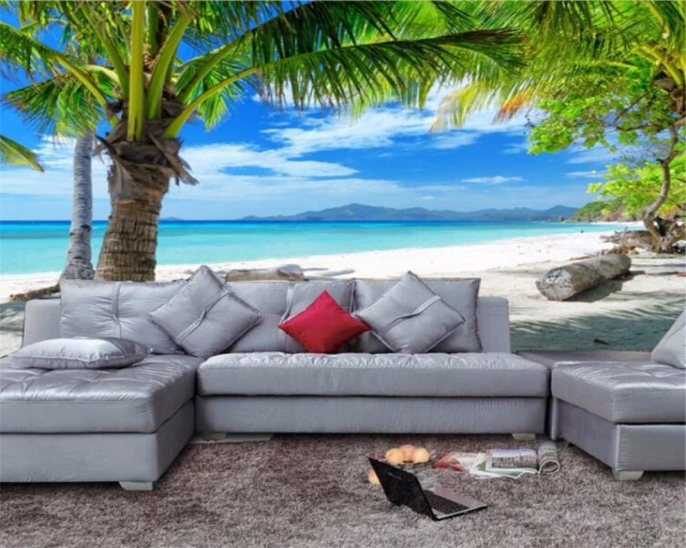 Custom wallpaper naturals landscape beach coconut tree television background walls living room bedroom 3d wallpaper