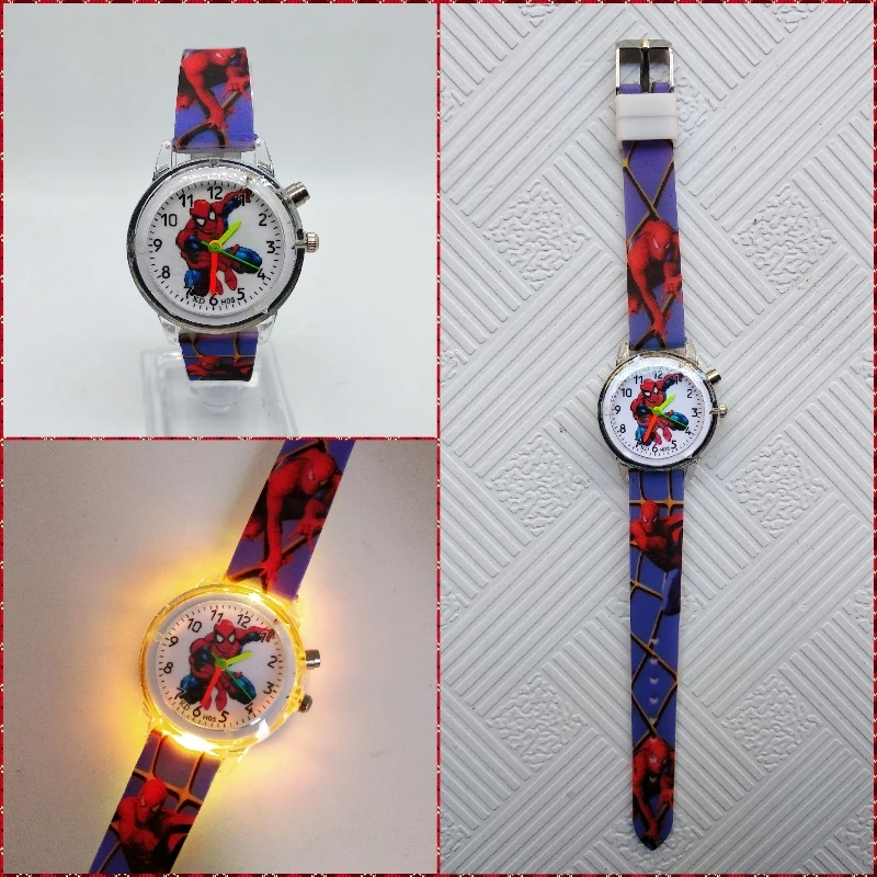 Мигающий свет Человек-паук детские часы высокого качества дети часы Блестящий; с подсветкой мальчики девочки часы печать силиконовые наручные часы