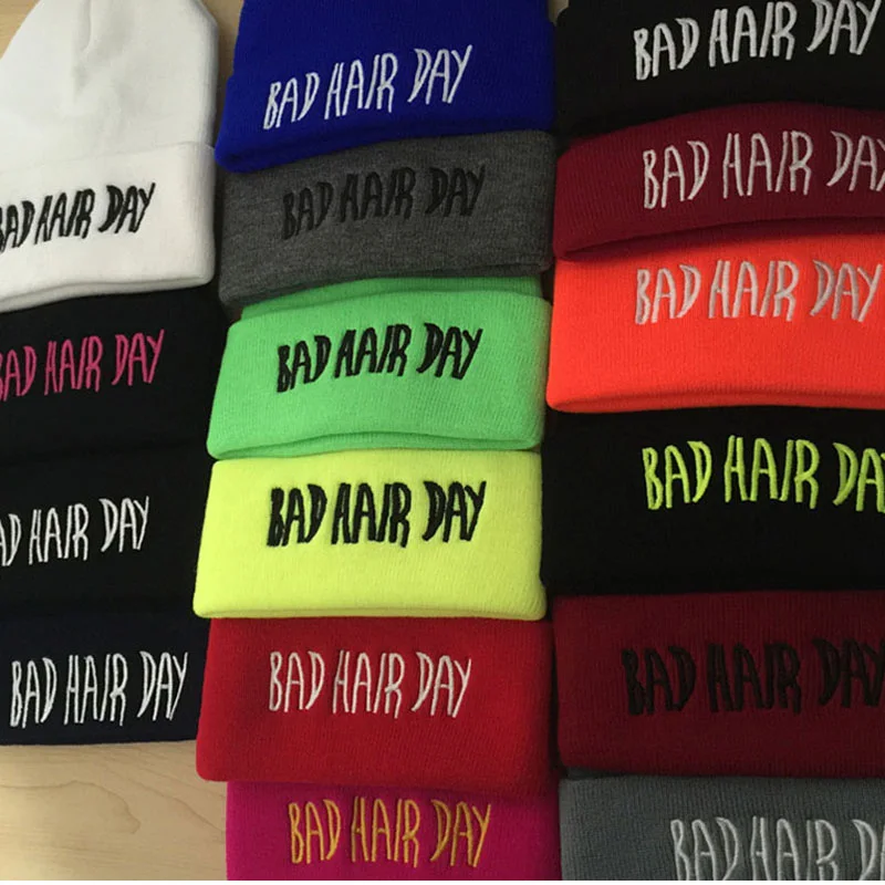 2018 модные шапки унисекс с надписью Bad Hair Day Beanie для мужчин и женщин зимние