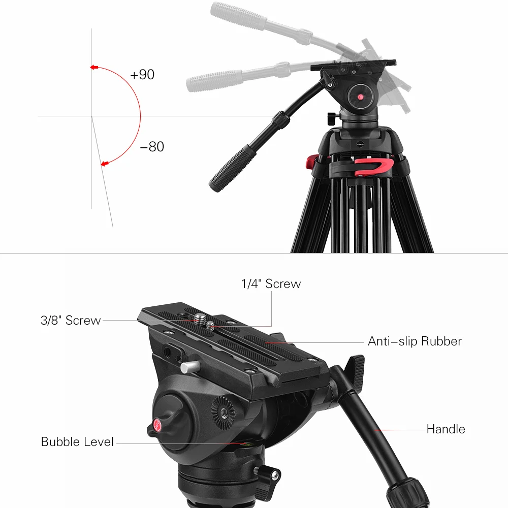 Andoer XTK-8018 Штатив для профессиональной фотосъемки из Сплава Al с 360 панорамной гидравлической головкой 180 см Максимальная высота 10 кг нагрузка