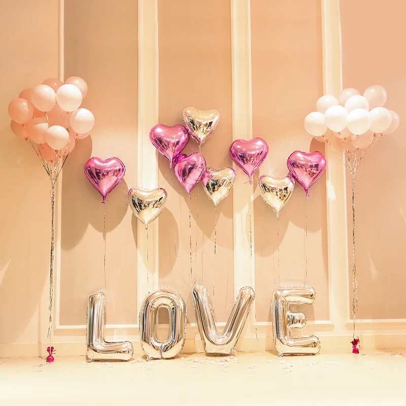 1Set Foil Balloon 32 inch Silver &quotLOVE&quot Letters With Heart-shaped Balloons Romantic Wedding Happy Birthday Party Decor | Дом и сад