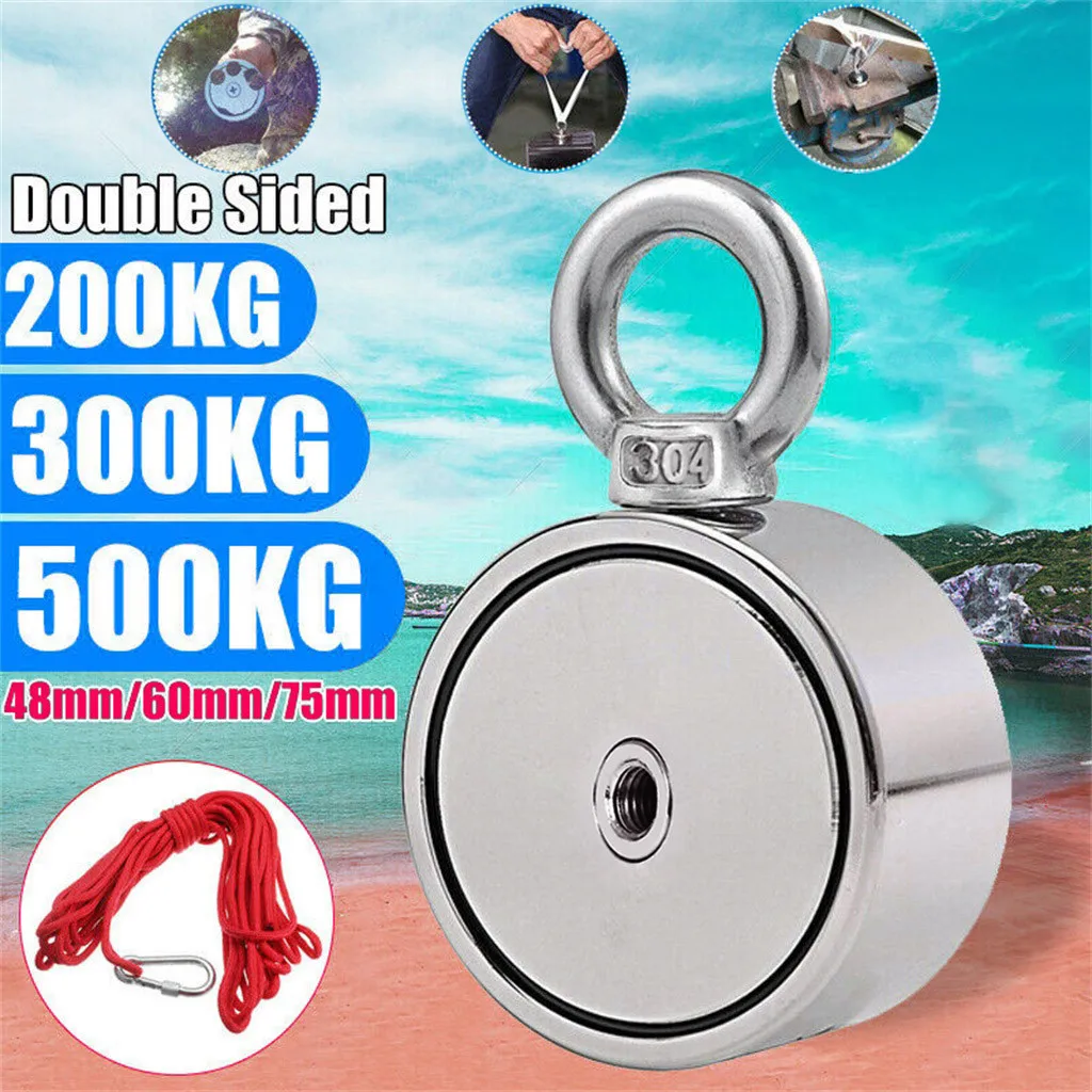 

200/300/500KG powerful Double Side Neodymium Metal Magnet Detector Fishing Kit+10M Rope strong powerful Home Garden Improvment