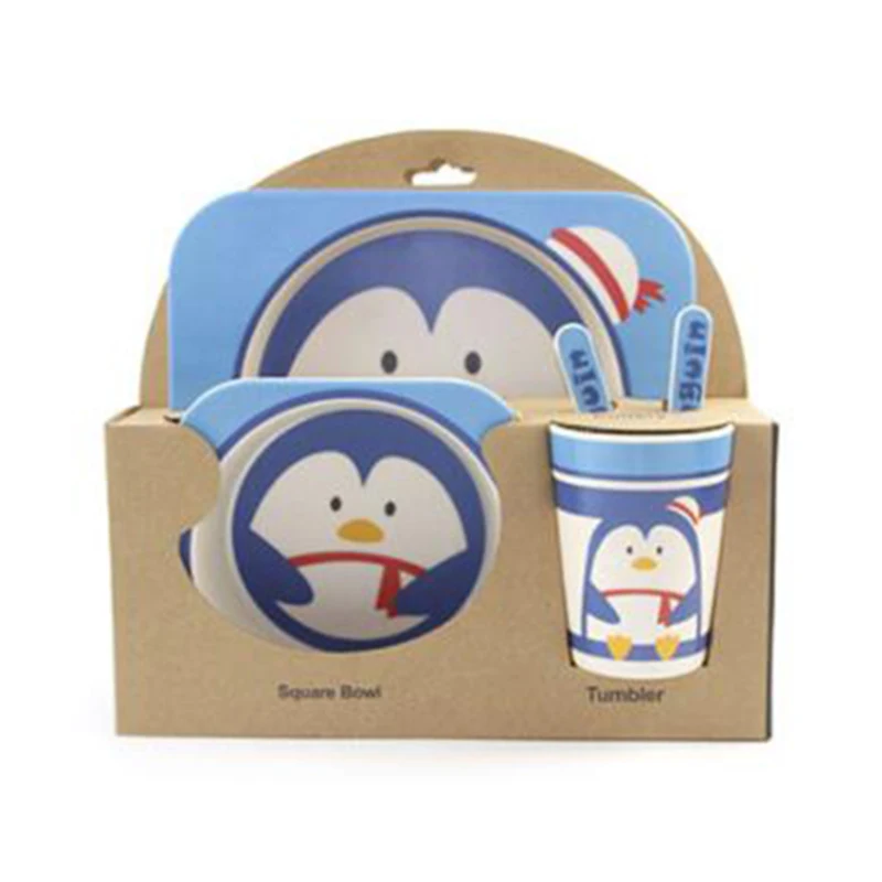 

Bamboo Fiber Children's Tableware Set Baby Feeding Plate Set Bowl Cup Spoon Fork 5pcs/sets Cartoon Baby Dinnerware Kids Dishes