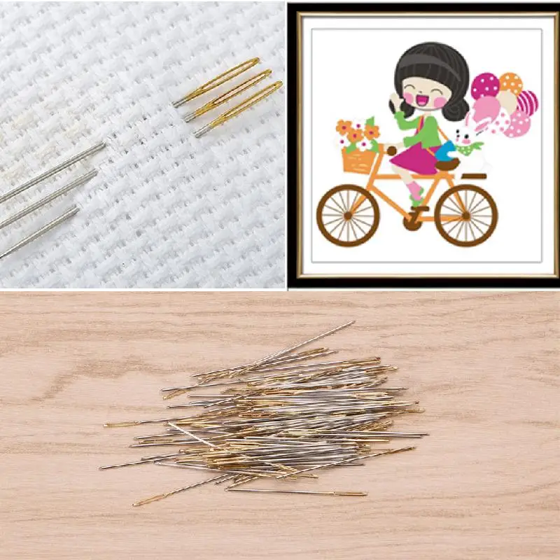 

100Pcs Golden Tail Needles 24# Embroidery Fabric Cross Stitch Needlework Tool