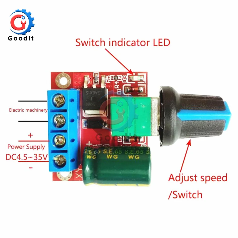 Мини 5A 90W 12V PWM контроллер скорости двигателя постоянного тока модуля 4,5 V-35 V Регулируемый Скорость регулятор Управление переключатель регулятора 24V