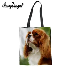 Женская сумка, Холщовая Сумка для покупок, большая вместительность, с рисунком короля Шарля спаниеля, милые животные, дорожная сумка для книг, Прямая поставка