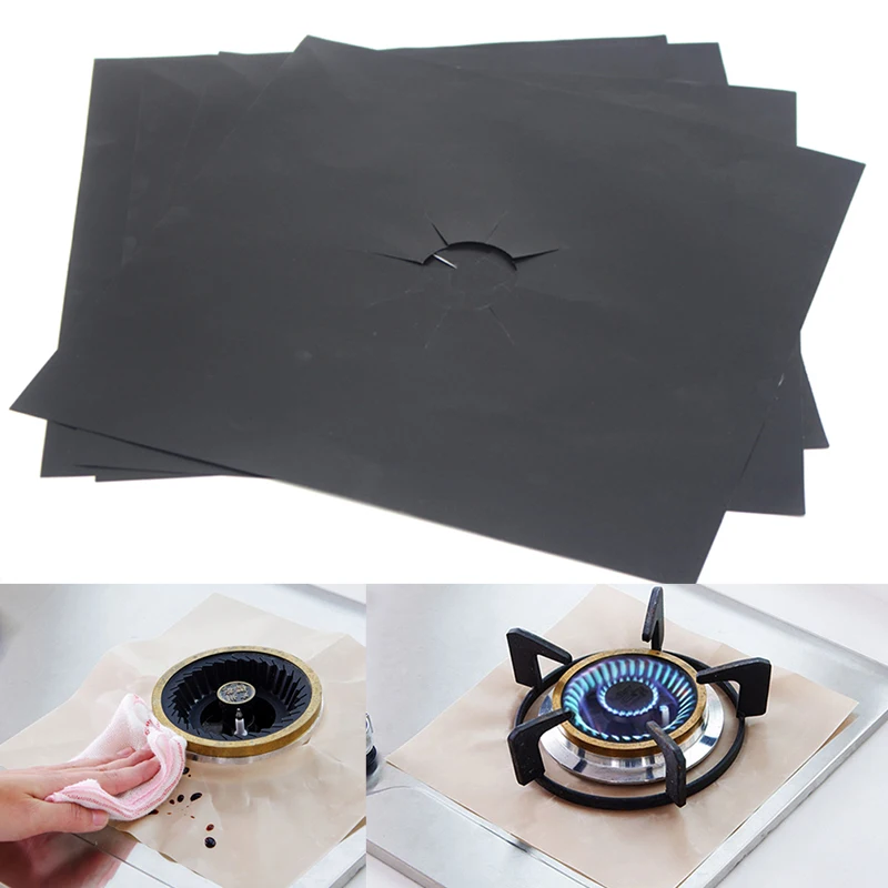 

4pcs Aluminum Foil Gas Hob Oil Protector Liner Reusable Stove Clean Mat Pad Furnace Surface Protection Pads Kitchen Tools