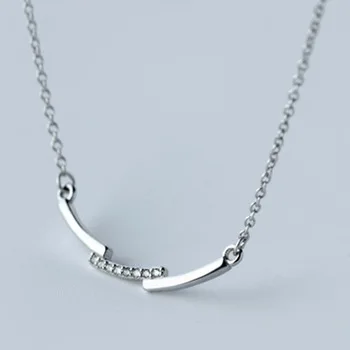 1Pcs New Sexy 925 Silver Chain Necklace Micro Pave Geometric Three Bar Chain Necklace Wave Pendant Woman Hot Sale Jewelry